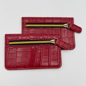 Red Croc-Embossed Card Holder Wallet Set of 2 with Zipper Compact B-Low The Belt
